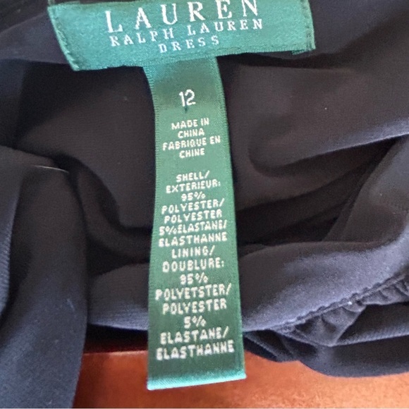 Lauren Ralph Lauren Black Draped Sheath Dress 12 Jersey Cocktail Party - Picture 6 of 7